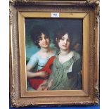 A.T.O. A COLOURED PORTRAIT of two young 19th century girls in a 19th century gilt frame. 18.75" x