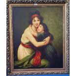 A.T.O. A LARGE COLOURED PRINT of two young girls, in a gilt frame. 37" x 43.5".