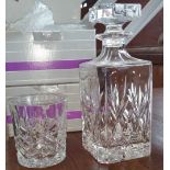 A SET OF EIGHT WATERFORD MARQUIS WHISKEY TUMBLERS & SPIRIT DECANTER.