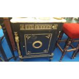 AN EARLY 20TH CENTURY EBONISED SIDE CABINET with ormolu fittings and marble top along with an