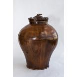 A LOVELY FRUITWOOD TREEN LIDDED VASE, 11in high.