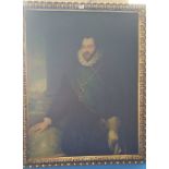 A.T.O. A LARGE COLOURED PRINT of a 17th century gentleman in an ornate gilt frame. 40 x 50".