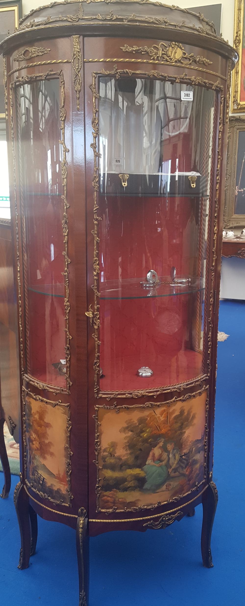 A REALLY GOOD CONTINENTAL VERNIS MARTIN CABINET with glazed upper section and painted base with