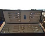 A CASED PART SET OF NEWBRIDGE MONAGH SILVER PLATED CUTLERY.