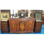 A FABULOUS LATE 19TH CENTURY WALNUT BREAKFRONT SIDE CABINET crossbanded in kingwood and with