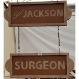 TWO 'SURGEON' AND 'CAPTAIN JACKSON' SIGNS.