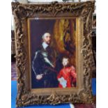 A.T.O. A LARGE COLOURED PORTRAIT PRINT of a military man and his sone in a very ornate gilt frame.