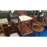 A GROUP OF FURNITURE to include two Edwardian bedroom chairs, a mahogany serving trolley, a mahogany