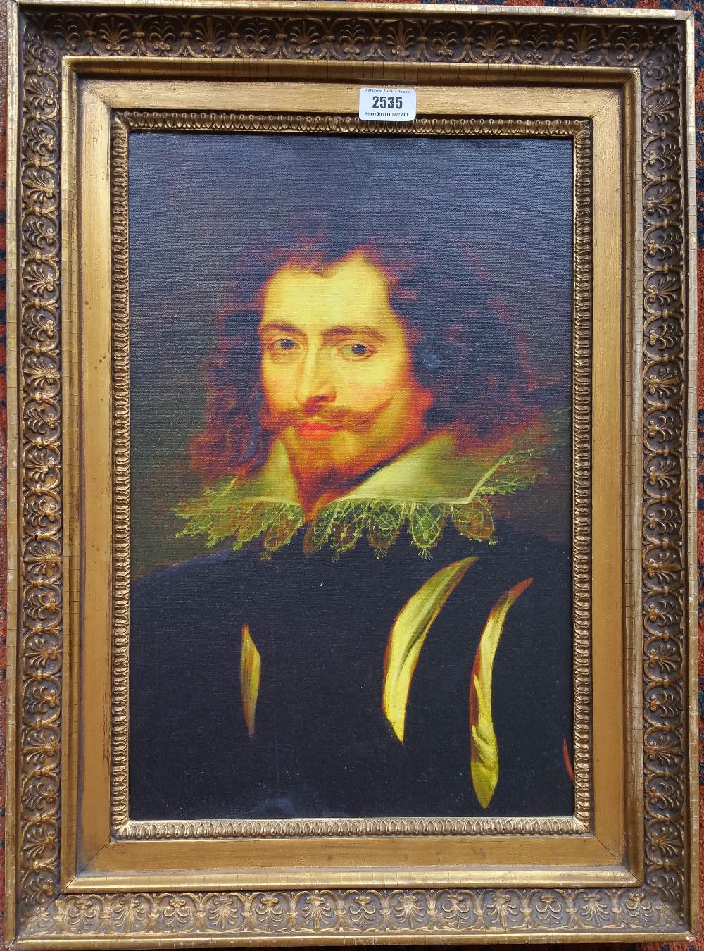 A.T.O. A COLOURED PRINT of an 18th century gentleman in a period 19th century frame. 17.5" x 24".