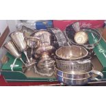 A QUANTITY OF SILVER PLATED SERVING RINGS & GOBLETS.