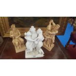 A LOVELY PARIAN WARE STATUE OF THE THREE GRACES along with two resin figures of Gods.