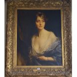 A.T.O.A VERY LARGE COLOURED PRINT of a woman in a fabulous early 19th Century period gilt frame.