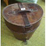 A 19TH CENTURY LEATHER TOP HAT TRAVELLING CASE.