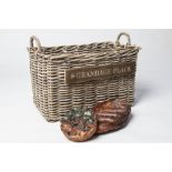 HERO LOT: A WICKER BASKET WITH ATTACHED PLAQUE '8 Grandage Place' (Sir Malcolm's address, *Bread