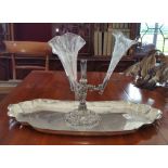 A LOVELY EARLY 20TH CENTURY SILVER PLATED EPERGNE along with a silver plated tray.