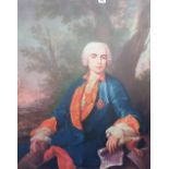 A.T.O. A COLOURED PORTRAIT PRINT of a gentleman in period dress. U.F. 29" x 36".