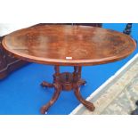 A 19TH CENTURY WALNUT AND BURR WALNUT OVAL LOO TABLE. (Dorian's Portrait room).