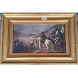 A.T.O. A COLOURED PRINT of a 19th century battle scene, framed, possibly American. 25.5" x 17.5".