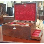 A GOOD 19TH CENTURY ROSEWOOD VANITY BOX with fitted interior & hidden drawer.