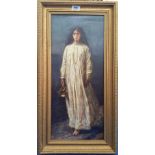 A.T.O. A COLOURED PORTRAIT of a young girl in a nightdress, framed. 15.5" x 29".