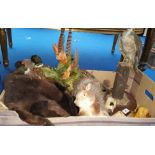 A QUANTITY OF VARIOUS TAXIDERMY and others in one box.