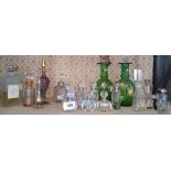 A LARGE QUANTITY OF CUT GLASS AND GLASS SCENT BOTTLES.