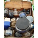 AN INTERESTING LOT OF VINTAGE INK BOTTLES, ETC.