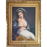 A.T.O. A COLOURED PRINT of a 19th century mother and child in a lovely 19th century gilt frame.