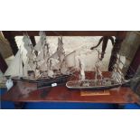 TWO SCRATCH BUILT MODELS OF SHIPS.