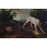 A.T.O. A COLOURED PRINT of a pointer and a cock pheasant. 35" x 23.25".