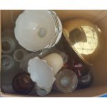 A BOX LOT OF VARIOUS LAMP SHADES.