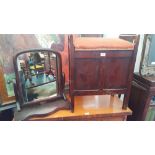 A VICTORIAN MAHOGANY CRUTCH MIRROR along with an early 20th century piano stool.