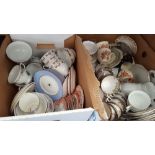 THREE BOXES OF CHINA CUPS, SAUCERS & PLATES.