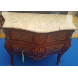 A GOOD ROSEWOOD BOMBE SHAPED SIDE CABINET with ormolu mounts and marble top.