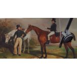 A.T.O. A LARGE COLOURED PRINT of two gentlemen and their horses. U.F. 59" x 33.5".