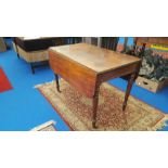 A MID 19TH CENTURY MAHOGANY DROP LEAF TABLE with a reeded edge to the top, with turned legs and