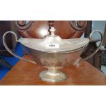 AN ADAMS STYLE SILVER-PLATED SAUCE TUREEN & LID, 12in (w).