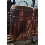 A LOVELY EARLY 20TH CENTURY COPPER HOT WATER CAULDRON with tap. (Sir Malcolm's Kitchen).