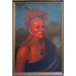 A.T.O. A VERY LARGE COLOURED PORTRAIT PRINT of an American Indian in a highly ornate frame. 65" x