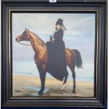 A.T.O. A COLOURED PORTRAIT of a lady on horseback. 24.5" x 24.5".