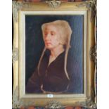 A.T.O. A COLOURED PRINT of a lady, framed. 24" x 30.5".