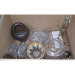 A BOX LOT OF GLASSWARE.