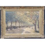 A.T.O. A LOVELY COLOURED PRINT of a Parisian tree lined scene, well framed. 44.5" x 32.5".