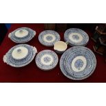 A QUANTITY OF BLUE & WHITE PATTERNED WOODS AND SON DINNER WARES.