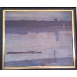 A.T.O. A LARGE CONTEMPORARY ESTUARY SCENE in a good ebonised and gilt frame. 67.25" x 56.25".