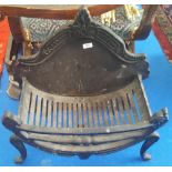 A GOOD CAST IRON FIRE BASKET & BACK, with one other (2).