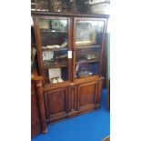 A VERY GOOD QUALITY 19TH CENTURY MAHOGANY DISPLAY CABINET with two glazed doors above two panelled