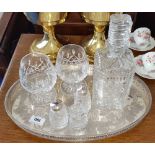 A WATERFORD CRYSTAL SPIRIT DECANTER, along with a pair of Waterford brandy balloons and Waterford