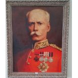 A.T.O. A VERY LARGE COLOURED PORTRAIT PRINT of a military man in a highly ornate frame. 39.75 x 49.