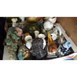 A BOX LOT OF VARIOUS FIGURES AND VASES ETC.